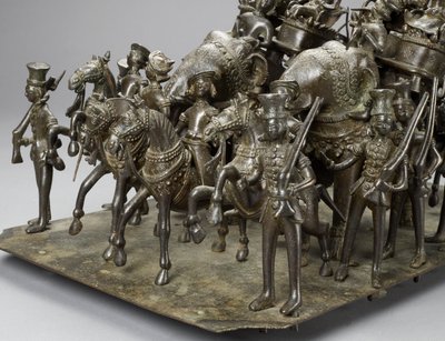 The cavalcade of the King of Oudh riding with the British Resident on elephants, c.1820 (detail) by Indian School