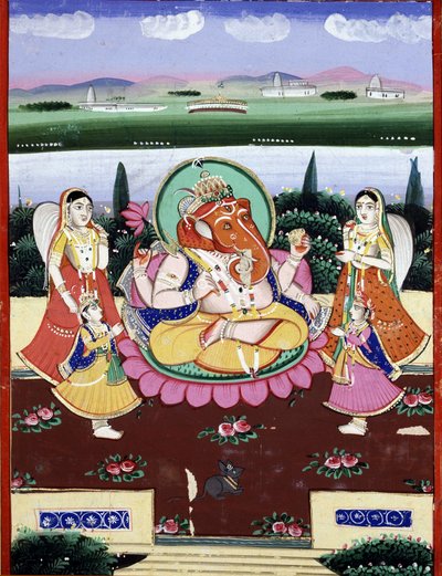 The divinity Ganesha, daughter of Shiva and Parvati. Indian popular print of the 19th century by Indian School