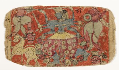 The goddess Kali battles demons, from Durga attacking the demons Shambha and Nishumbha by Indian School