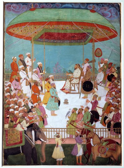 Two Portuguese at the court of a vizir. Indian miniature of the 17th century. Oxford University, England by Indian School