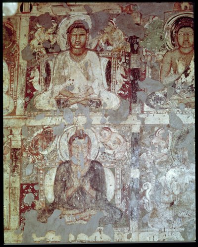 Two Seated Buddhas, from the interior of Cave 6 by Indian School