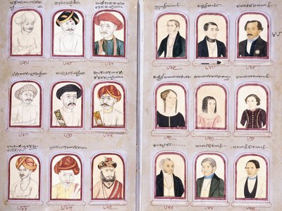 Two Leaves from an Album of Native and European Portraits by Indian School