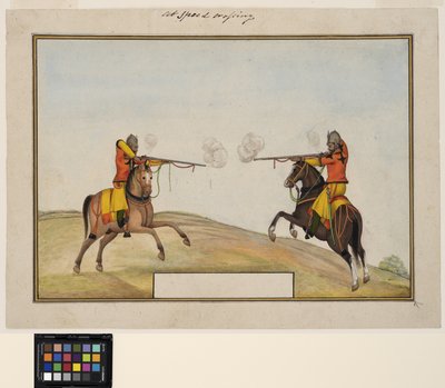 Two mounted soldiers exchanging rifle fire, c.1830 by Indian School