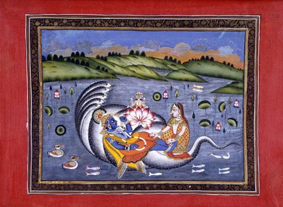 Vishnu and Lakshmi, Illustration from The Bhagavatapurana by Kalurama by Indian School
