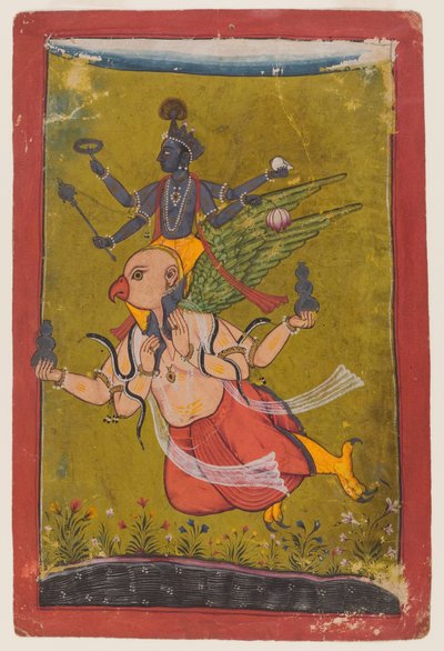 Vishnu on Garuda by Indian School