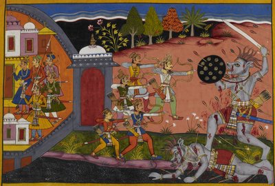 Śatrughna Kills Lavana, is Praised by the Gods, and is Granted the Kingdom of Madhu by Indian School
