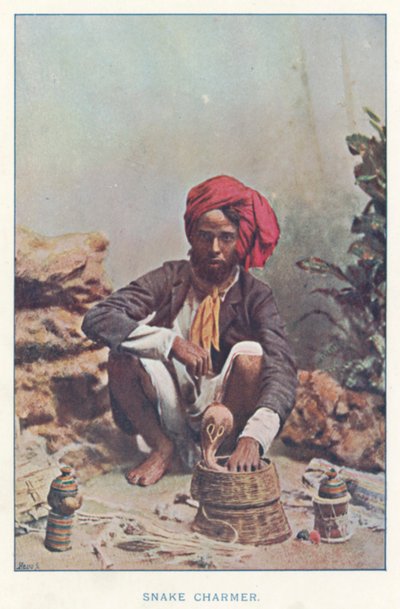 Indian Natives: Snake Charmer (colored photo) by Indian photographer