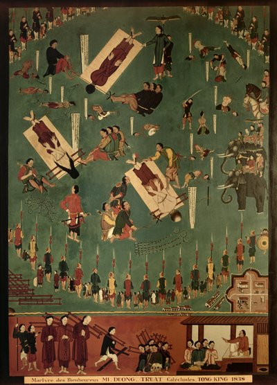 The Martyrdom of the Blessed Mi, Duong and Truat at Tongking, China, in 1838 by Indo Chinese School