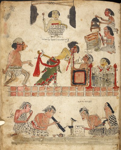 People playing music, dancing and smoking, Illustration from 