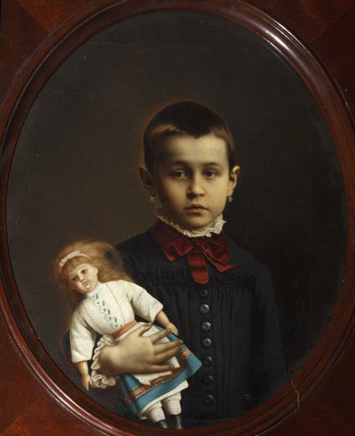Portrait of a Girl With Doll In Her Hand by Volkov, Iosif Petrovich by Iosif Petrovich Volkov