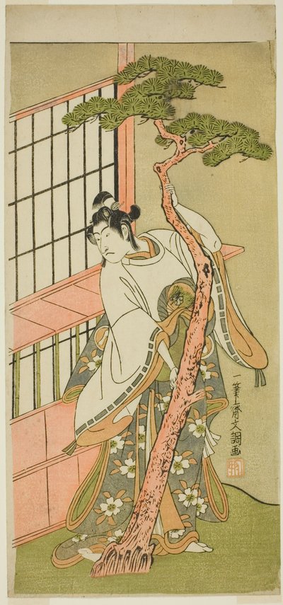 The Actor Ichikawa Monnosuke II as Tsunewaka-maru in the Play Iro Moyo Aoyagi Soga, Performed at the Nakamura Theater in the Second Month, 1775 by Ippitsusai Bunchō