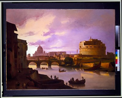 View of Castel Sant Angelo from the Tiber with St Peters in the Background, View of the Coliseum by Ippolito Caffi