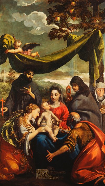 The Madonna and Child with Saints Mary Magdalen, Peter, Clare and Francis and a portrait of the Abbess by Ippolito Scarsella