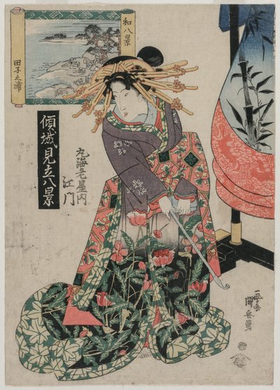 The Courtesan Emon of Maruebiya with a View of Tago Bay by Ipposai Kuniyasu