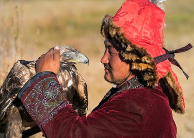 A Kazakh eagle hunter near the village of Bayan in western Mongolia by Ira Block