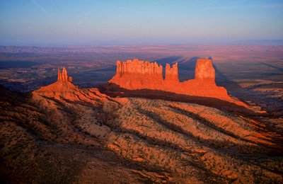 Aerial view of rock formations in Monument Valley, Utah by Ira Block