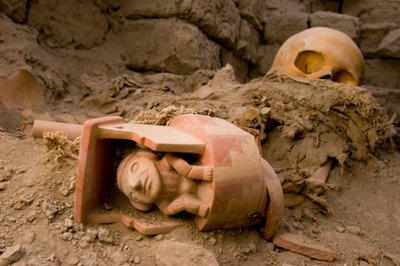 Bones of the female sacrifice a ceramic of a man sitting under a roof., 2005 by Ira Block