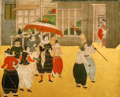 Details from the Namban byobu screen depicting Portuguese traders visiting Japan during the Momoyama period, 2005 (photo) by Ira Block