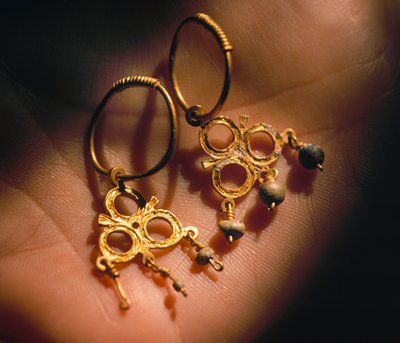 Gold earrings recovered from the seafloor west of Havana, Cuba by Ira Block