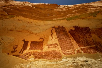 In Temple Mountain Wash near Hanksville, Utah. Barrier Canyon Style petroglyphs., 2005 by Ira Block