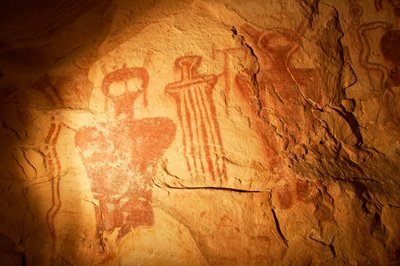 Rock art image around Thompson Canyon. The panels are Barrier Canyon style, 2005 by Ira Block