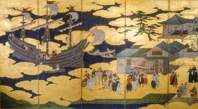 Samurai - Folding screen of Namban Byobus - Southern Barbarians - A Portuguese Ship entering a Japanese Port by Ira Block