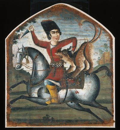 Hunter on Horseback Attacked by a Mythical Beast by Iranian School