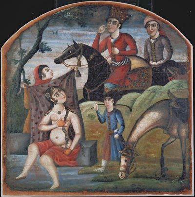 Khusraw Discovers Shirin Bathing by Iranian School