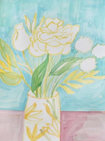 Soft Yellow Floral Vase by Iria Fernandez
