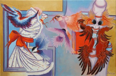 Red Ribbon and Chickadees by Irina Corduban