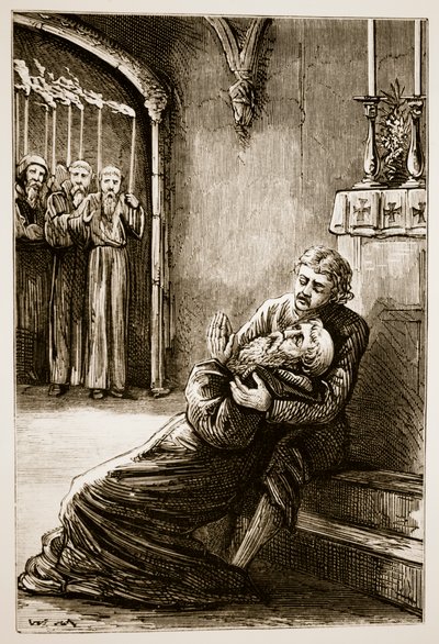 Death of St. Columba, from The Trias Thaumaturga, or Three Wonder-Working Saints of Ireland, by Mary Cusack (1829-99) Published c.1890s by Irish School