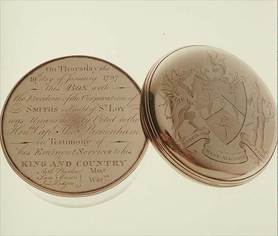 Freedom Box, Presented to the Hon. T. Pakenham in 1797 by the Corporation of Smiths, Made by James Keating, Dublin by Irish School