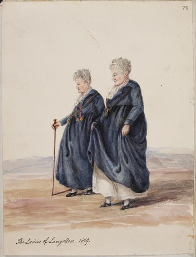 Lady Eleanor Butler and Miss Sarah Ponsonby, The ladies of Llangollen, c.1816 (drawing) by Irish School