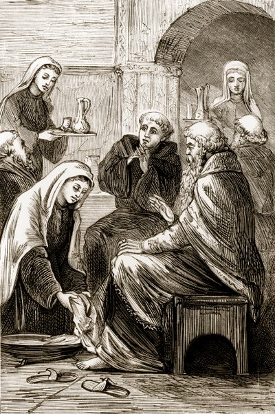 St. Brigit Entertaining a Bishop, from The Trias Thaumaturga, or Three Wonder-Working Saints of Ireland, by Mary Cusack (1829-99) Published c.1890s by Irish School