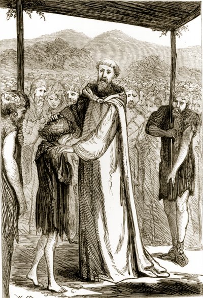 St. Columba Blesses a Wild Boy, from The Trias Thaumaturga, or Three Wonder-Working Saints of Ireland, by Mary Cusack (1829-99) Published c.1890s by Irish School