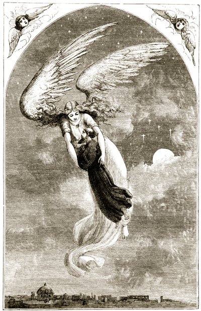 St. Patrick Carried to Rome by the Angel, from The Trias Thaumaturga, or Three Wonder-Working Saints of Ireland, by Mary Cusack (1829-99) Published c.1890s by Irish School