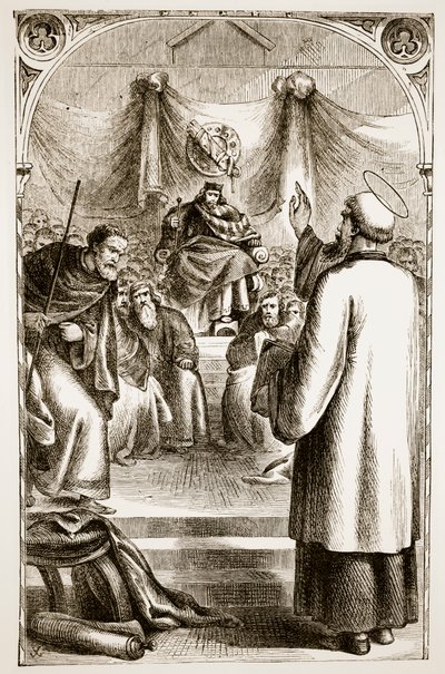 St. Patrick Preaching at Tara, from The Trias Thaumaturga, or Three Wonder-Working Saints of Ireland, by Mary Cusack (1829-99) Published c.1890s by Irish School