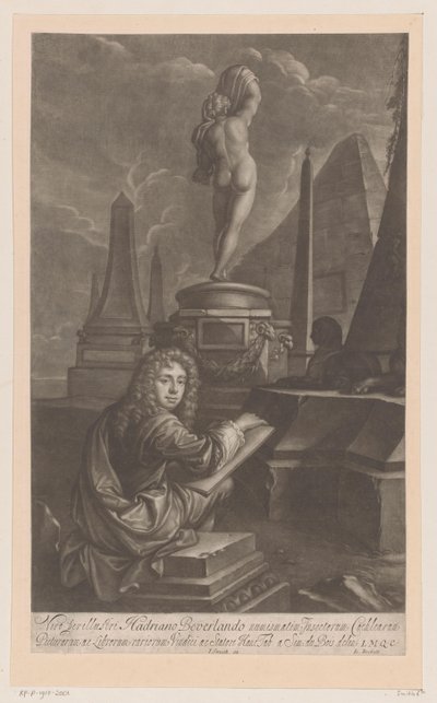 Portrait of Hadriaan Beverland Drawing a Statue of Venus by Isaac Beckett