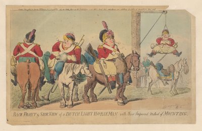 Improved Method of the Dutch Light Cavalry to Mount a Horse by Isaac Cruikshank (signed by artist)