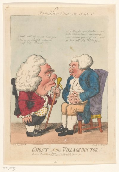 Caricature of the Village Doctor, 1799 Ghost of the Village Doctor! (title on object) Familiar Ghosts (series title on object) by Isaac Cruikshank