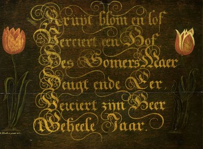 A Calligraphic Maxim with Tulips by Isaac Hondius