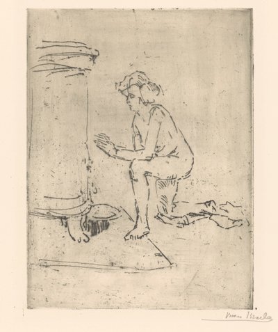 Kneeling Model by the Stove by Isaac Israels (signed by artist)
