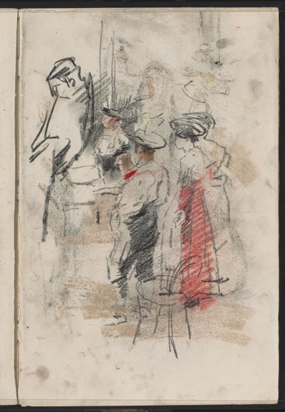 Standing men and women, possibly by a tribune by Isaac Israels