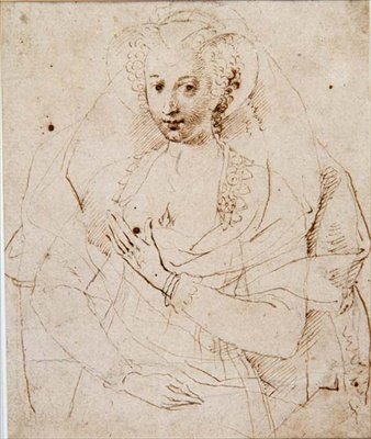 Portrait of an Unknown Lady, formally called Lucy Harrington, Countess of Bedford, a sketch for a miniature (No.3902) c.1605 by Isaac Oliver