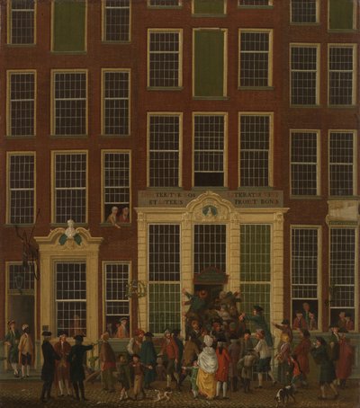 The Bookshop and Lottery Agency of Jan de Groot in the Kalverstraat in Amsterdam by Isaac Ouwater
