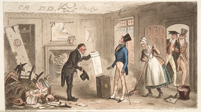 College Comforts, A Freshman taking possession of his Rooms, from The English Spy, published 1824 by Isaac Robert Cruikshank