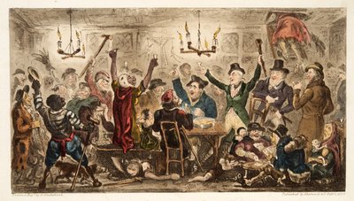 Courtiers Carousing in a Cadgers Ken, from The English Spy by Isaac Robert Cruikshank