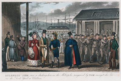 Splendid Jem amongst the convicts in the Naval Dock Yard at Chatham, Kent, 1821 by Isaac Robert Cruikshank