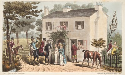 The Oakland Cottages, Cheltenham, or Fox Hunters and their Favourites, from The English Spy by Isaac Robert Cruikshank