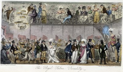 The Royal Saloon Piccadilly - in The English Spy by Charles Molloy Westmacott, drawing by Robert Cruikshank, London Edition by Isaac Robert Cruikshank